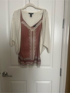 White House Black Market Boho Lace-Trim Cami Top with Knit Bolero Style Shrug